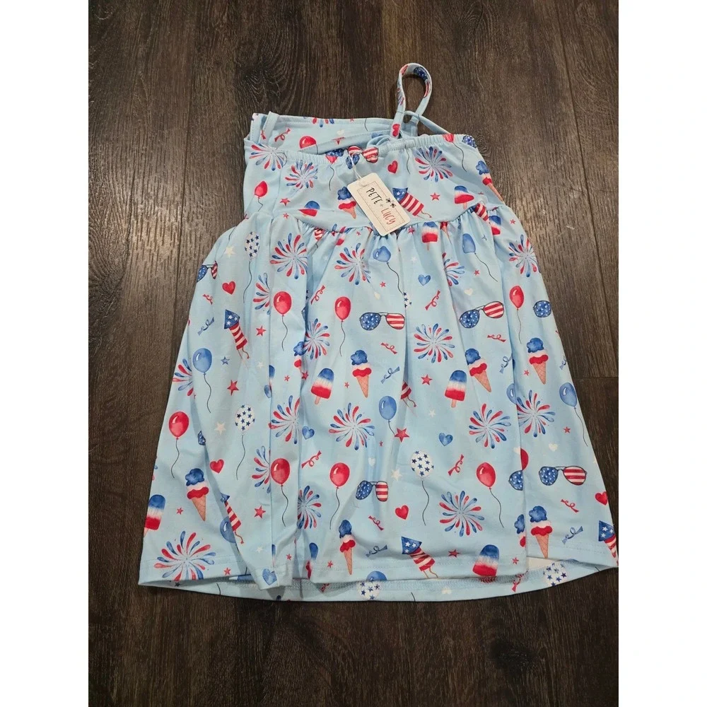 Pete + Lucy Girls 4th of July Patriotic Dress Firework Milk Silk Blue Size 5 NWT